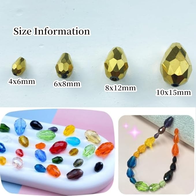 130pcs 6x8mm Teardrop Crystal Glass Beads Vertical Hole Faceted Glass Teardrop - Image 2