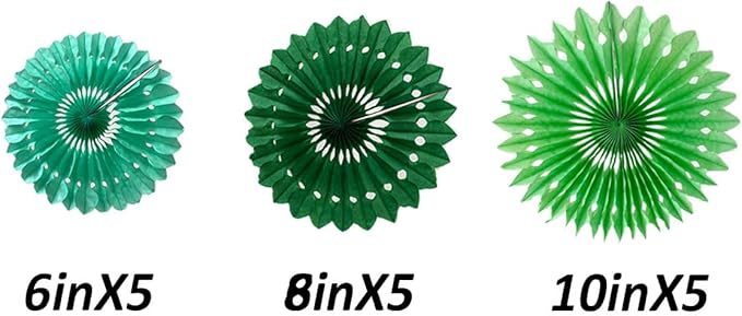 15pcs 6'' 8'' 10'' Green Paper Fans Decorations Round Tissue Paper Fans Hanging - Image 2