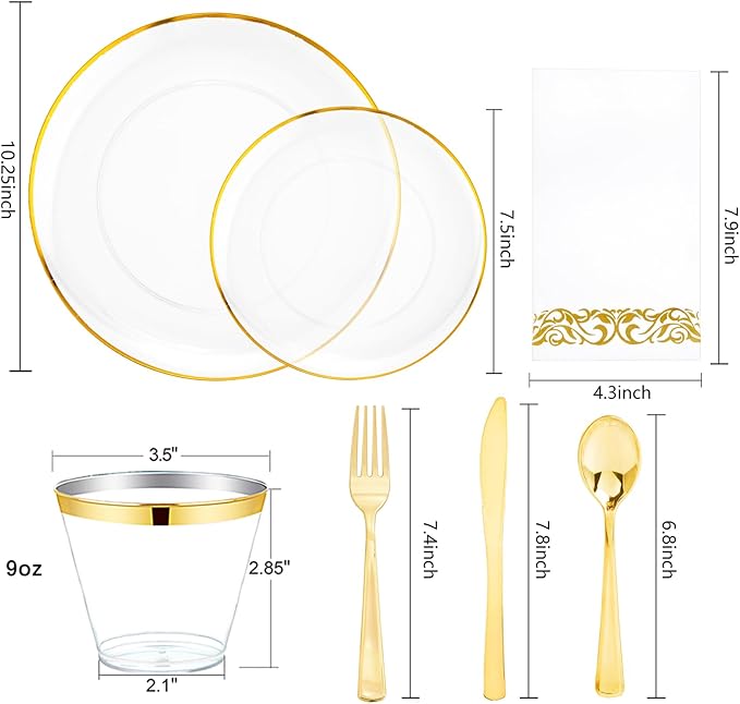 NOCCUR 350PCS Clear and Gold Plastic Plates - Image 2