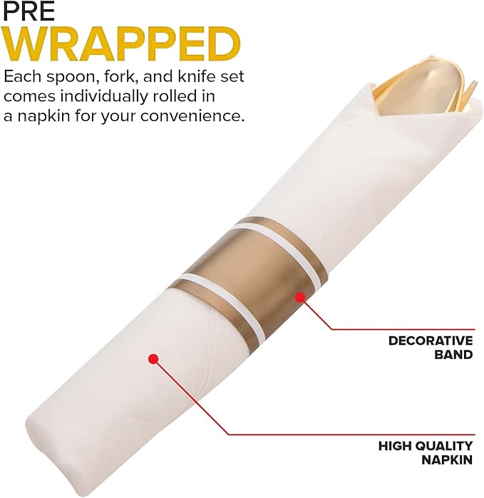 400PCS Pre Rolled Gold Plastic Silverware Sets - Image 3