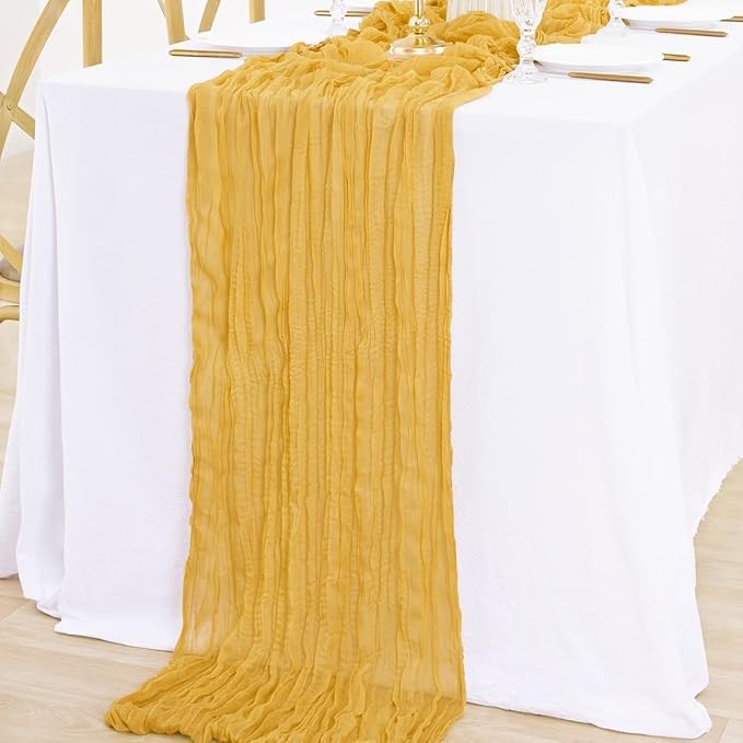 MLMW 6 Pack Fall Thanksgiving Table Runner Gold Cheesecloth Table Runner - Image 6