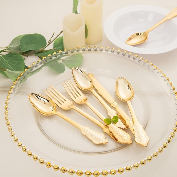 WDF 200 Pieces Gold Plastic Silverware Disposable - Image 9