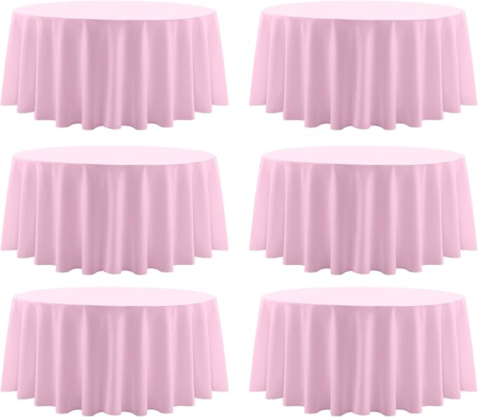 Round Tablecloth 120 Inch 6 Pack Pink Tablecloths Washable Decorative Linen by AOCOZHomeLifeMuseum