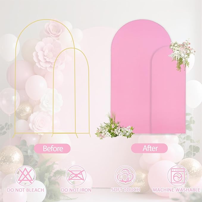 WEERRW Pink Arch Backdrop Cover Set of 2 Spandex Fitted Round Top Chiara - Image 4