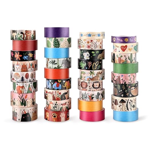 36 Rolls Animal Theme Washi Tape Set, Colorful Cute Adorable Animals Writable - Image 8