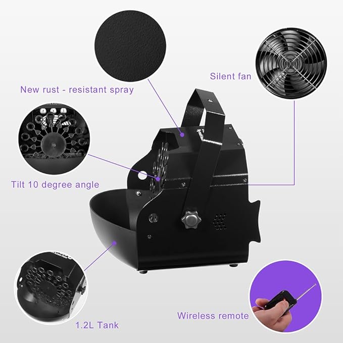 Stage Bubble Machine with Lights, Wireless Remote - Image 4