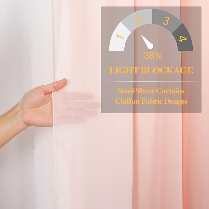 DUOBAO Peach Chiffon Backdrop Curtain-2 Panels 29"x120" Wedding Chiffon - Image 4