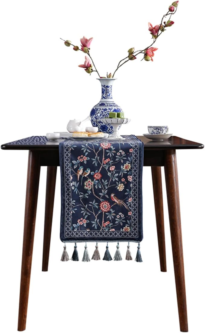 patdrea Vintage Chinoiserie Floral Table Runner Farmhouse - Image 3