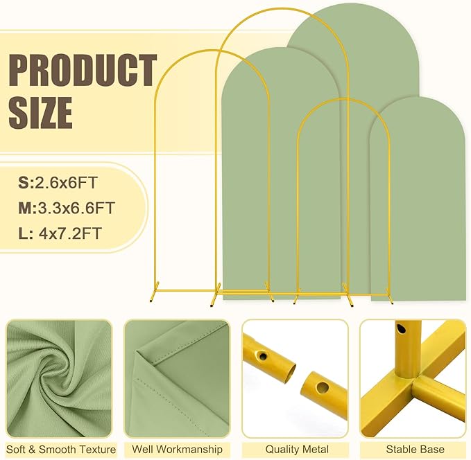 MODFUNS Metal Arch Backdrop Stand and Cover Set 6&6.6&7.2ft Sage Green Arch - Image 3