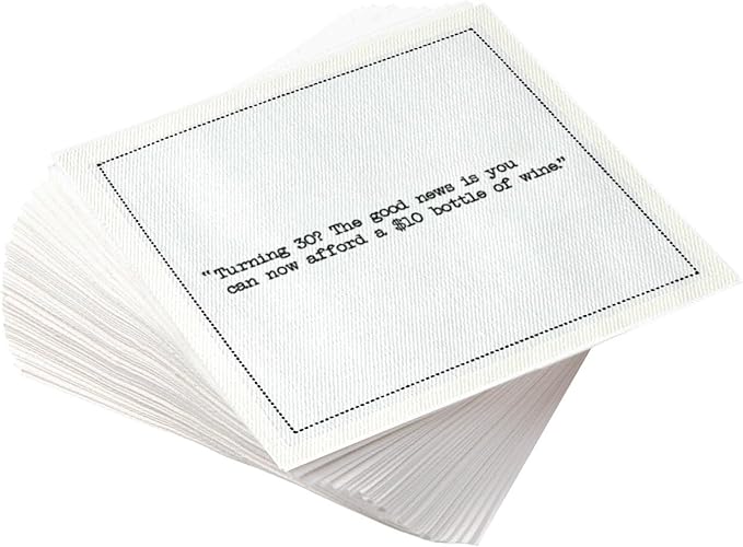 Five Star Napkins 30th Birthday Quotes White Cotton Cocktail Napkins, Beverage by FiveStarNapkins