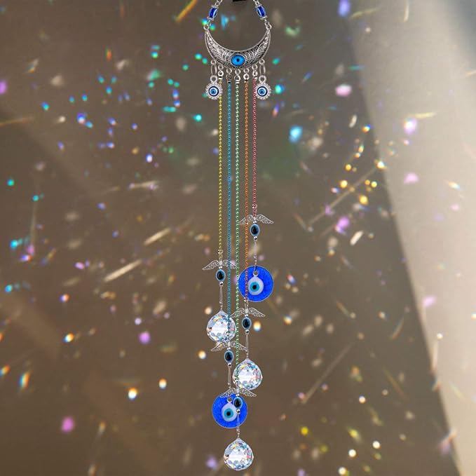20inch Blue Evil Eye Hanging Crystals Suncatcher Ornament - Image 2