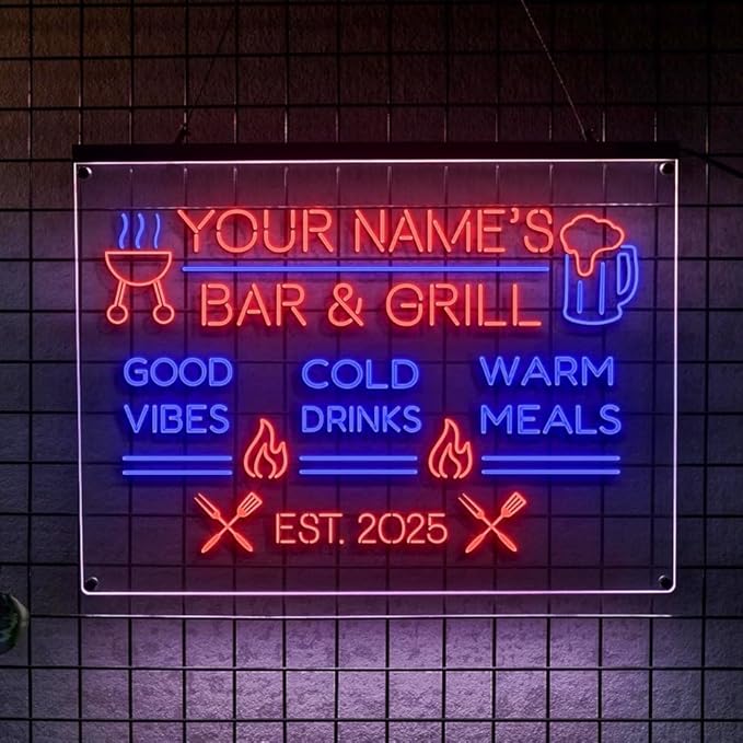 Personalized BBQ Neon Sign Custom Bar and Grill Sign Patio LED Lights Backyard by LULMicaLedSign