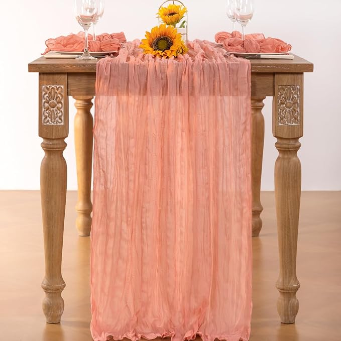 Coral Pink Cheesecloth Table Runner 6 Pack Fall Table Runners Boho Gauze 120 - Image 4