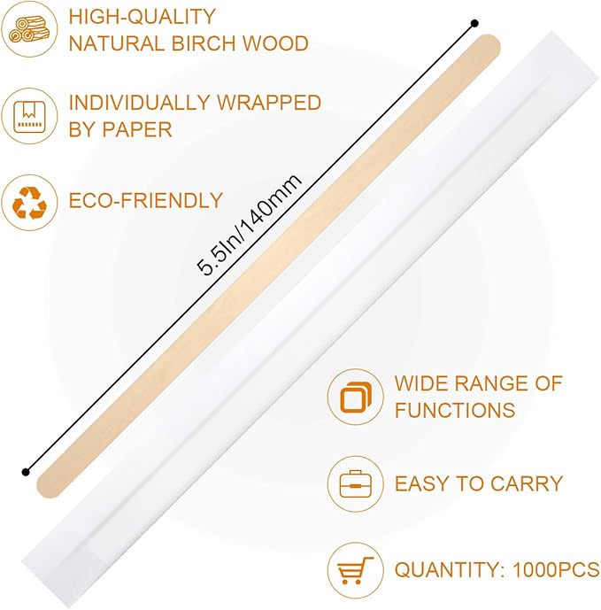 1000Pcs Disposable Wood Coffee Stir Sticks Stirrers Individually Paper Wrapped - Image 2