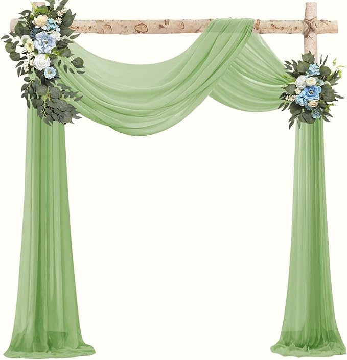 VOK Sage Green Wedding Arch Draping Fabric 29in x 18Ft 4 Panels Sheer Chiffon by VOK