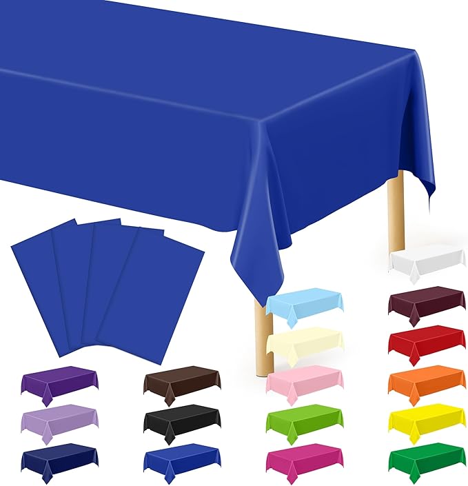 QZYL 4 PCS Blue Tablecloth, 54 x 108 Inches Plastic Table Cloth Disposable by QZYL
