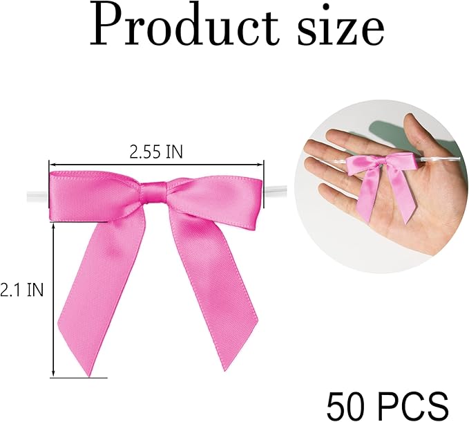 50Pcs Rose Red Twist Tie Bows for Gift Wrapping 2.5" Satin Ribbon Bow for Treat - Image 2