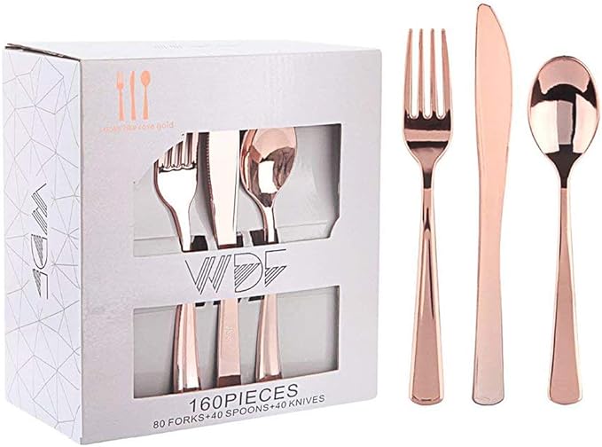 WDF160 Piece Rose Gold Disposable Cutlery Set by WDF