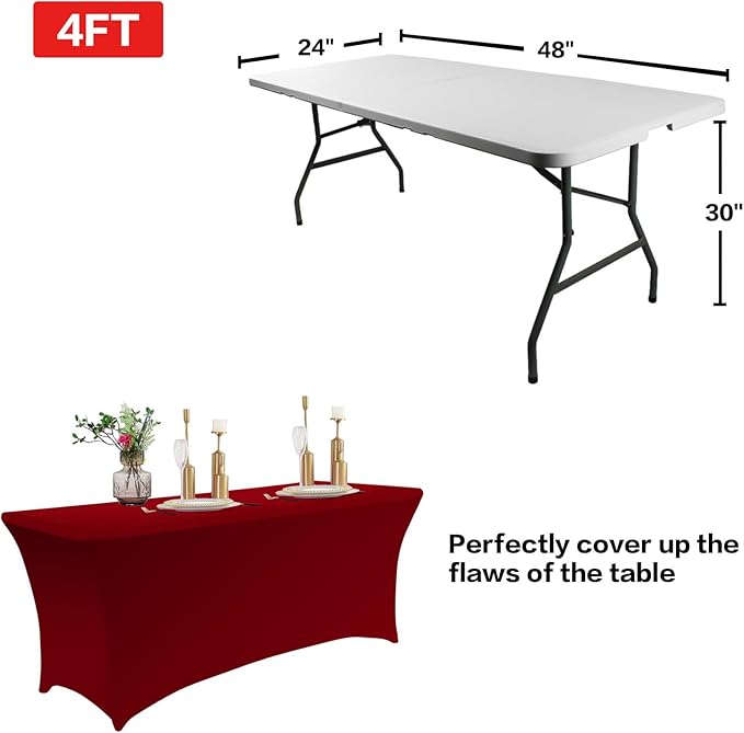 IVAPUPU 2 Pack 4FT Table Cloth for Rectangular Fitted Events Stretch Burgundy - Image 3