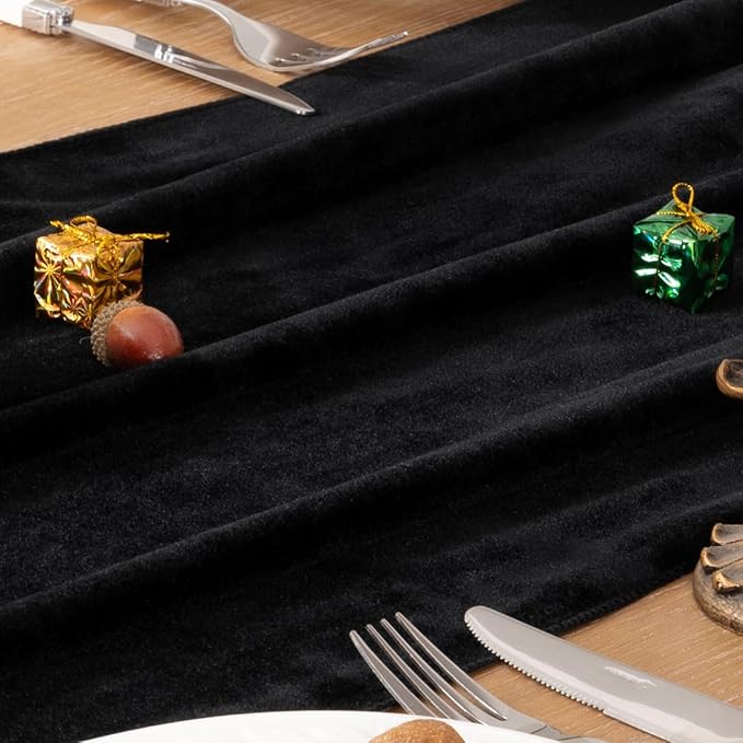 MLMC Black Velvet Table Runner 10ft Glossy Luxury Velvet Fall Table Runner - Image 4