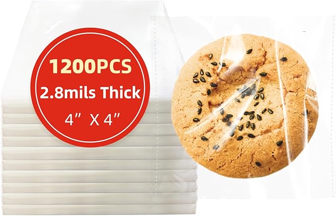 4x4 Inches 1200 Pcs Self Sealing Cellophane Bags Clear Cookie Bags Resealable by DTmasao