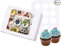 2-Set Cupcake Boxes Hold 12 Standard Cupcakes, Food Grade Cupcake Holders by LONGTEAM