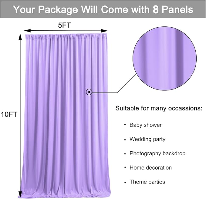 40 ft x 10 ft Wrinkle Free Lavender Backdrop Curtain - Image 4