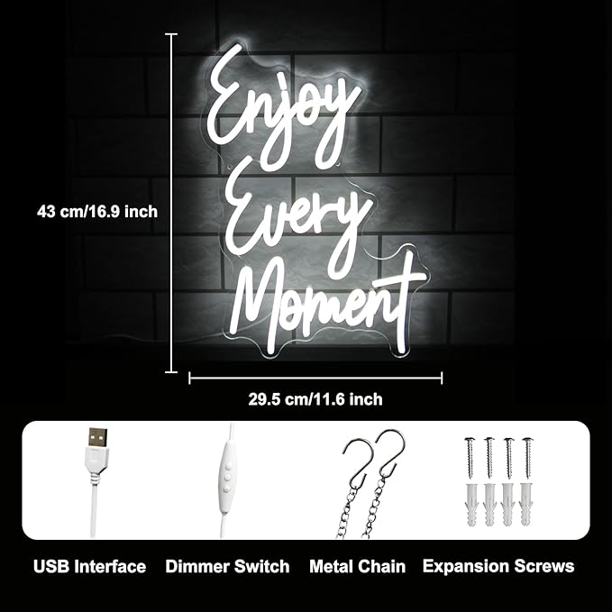 Enjoy Every Moment Neon Signs for Wall White Letter Neon Lights LED Letter Sign - Image 3