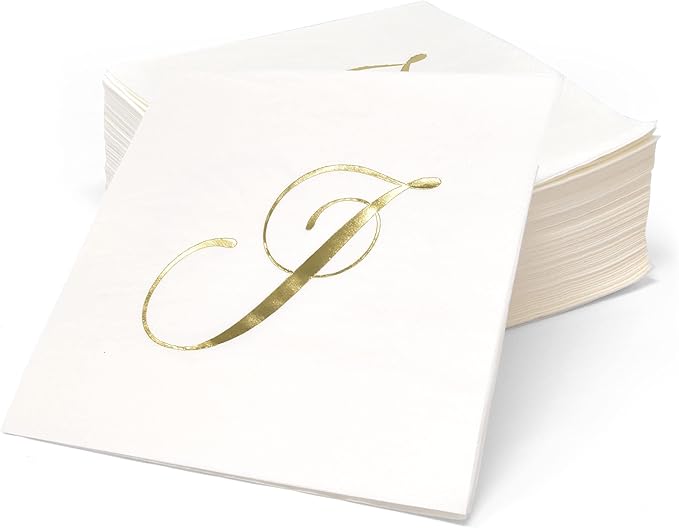 Gift Boutique 100 Gold Foil Monogram J Cocktail Napkins Disposable Paper Hand - Image 4
