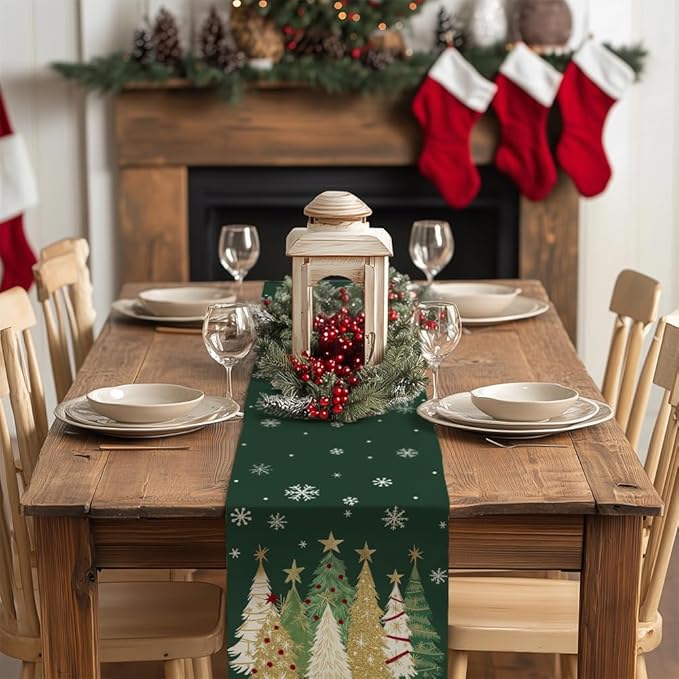 GEEORY Christmas Table Runner 13x120 Inch, Xmas Trees Snowflakes Holiday - Image 3