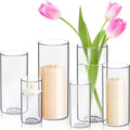 WDHODEC Cylinder Flower Vases 6PCS, Hurricane Candle Holders Pillar Votives by WDHODEC