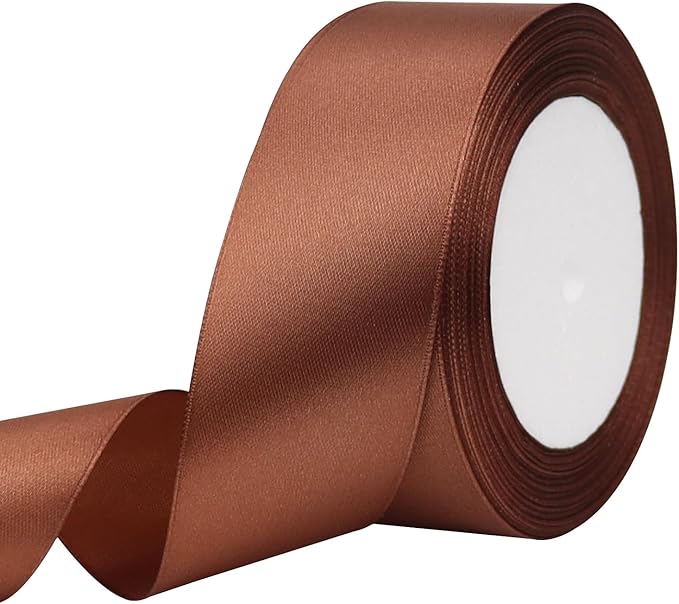 Brown Solid Satin Ribbon 1-1/2 Inch 25 Yards Solid Polyester Fabric Ribbon by Riunbb