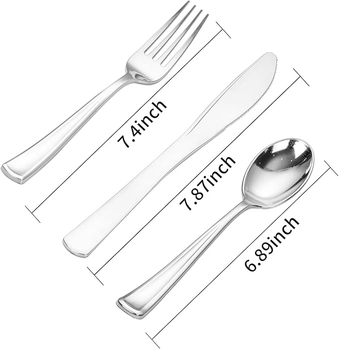 SUT 600PCS Silver Plastic Silverware, Plastic Silverware Heavy Duty, Disposable - Image 2
