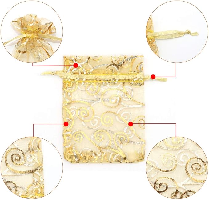 Staruby Organza Gift Bag 100Pcs Gold Sheer Organza Bag Mesh Favor Bags - Image 6