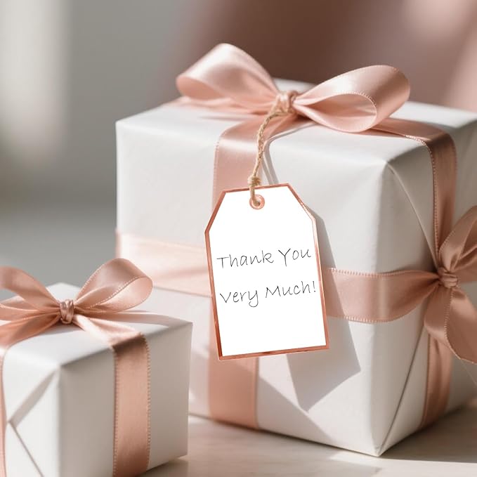 100Pcs Blank Gift Tags with String Attached Foil Rose Gold Frame Large White - Image 3