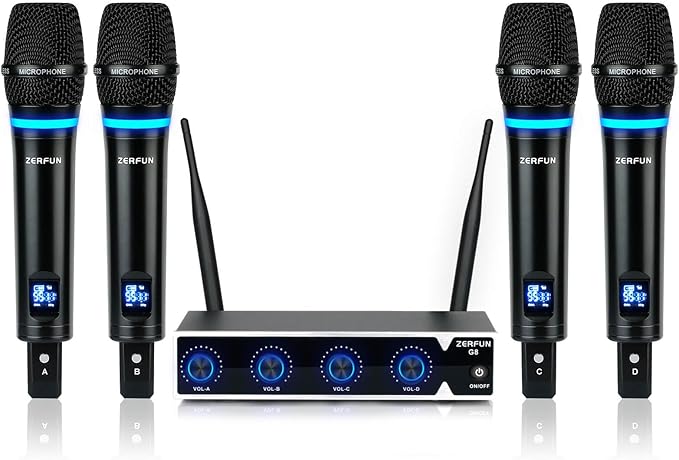 4 Channel Rechargeable Wireless Microphone System, Pro UHF Metal Handheld - Image 9