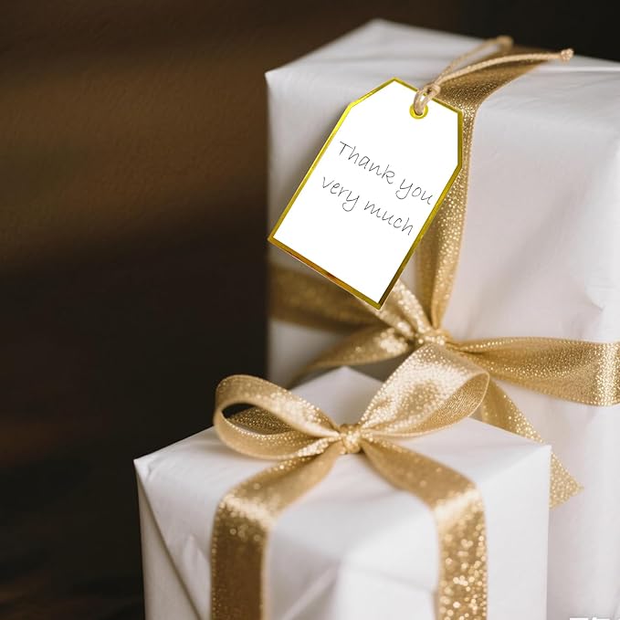 100Pcs Gold Gift Tags with String Attached Foil Gold Frame Large White Paper - Image 2