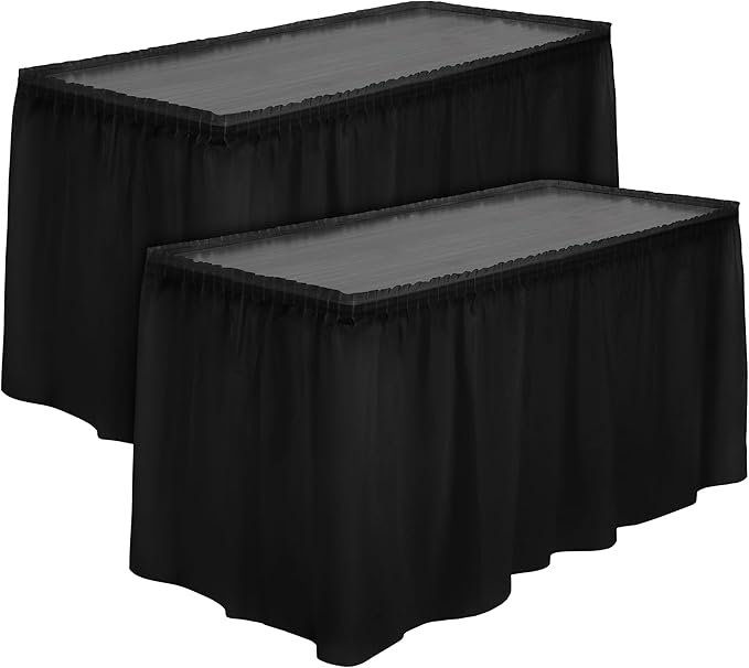 TURSTIN 2 Pieces Black Plastic Table Skirts 14 x 29 Feet by TURSTIN