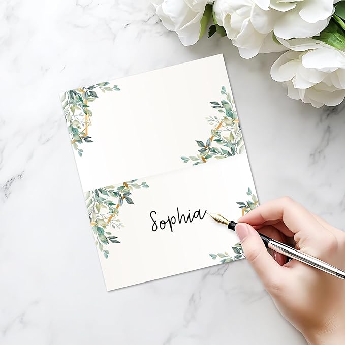 25 Pack Greenery Place Cards, Editable Name Cards - Image 3
