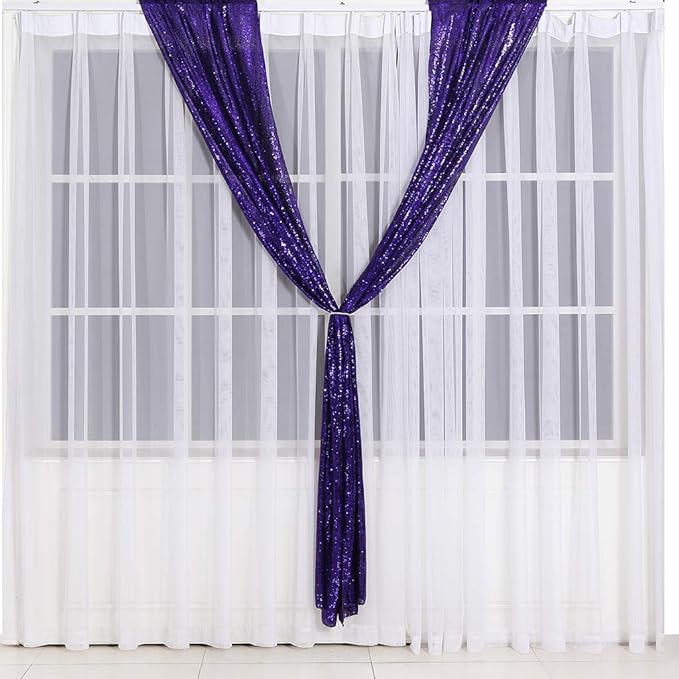 Eternal Beauty Sequin Backdrop Curtains, 2x8 Ft-2 Panels Purple Back Drop - Image 3