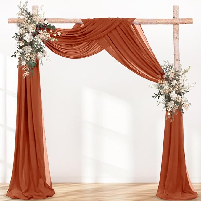 Fall Terracotta 2 Panels Wedding Arch Draping Fabric 29" x 20Ft Sheer Drapes - Image 4