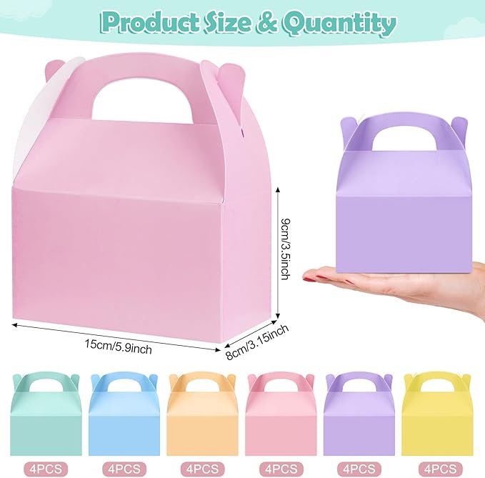 24 Pcs Pastel Party Favor Treat Boxes, Colorful Paper Candy Gift Gable Boxes - Image 2