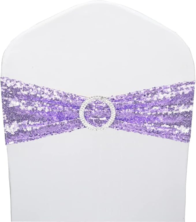 50 Pcs Sequin Chair Sashes Stretch Chair Bands Spandex Polyester Bows by LIZIMI