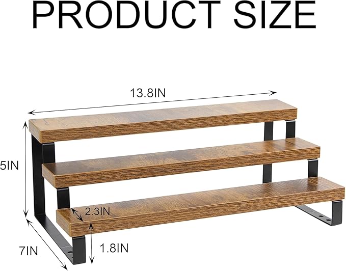 4-Tier Wooden Display Riser Shelf Stand for, Condiment & Dolls Collection Home - Image 4