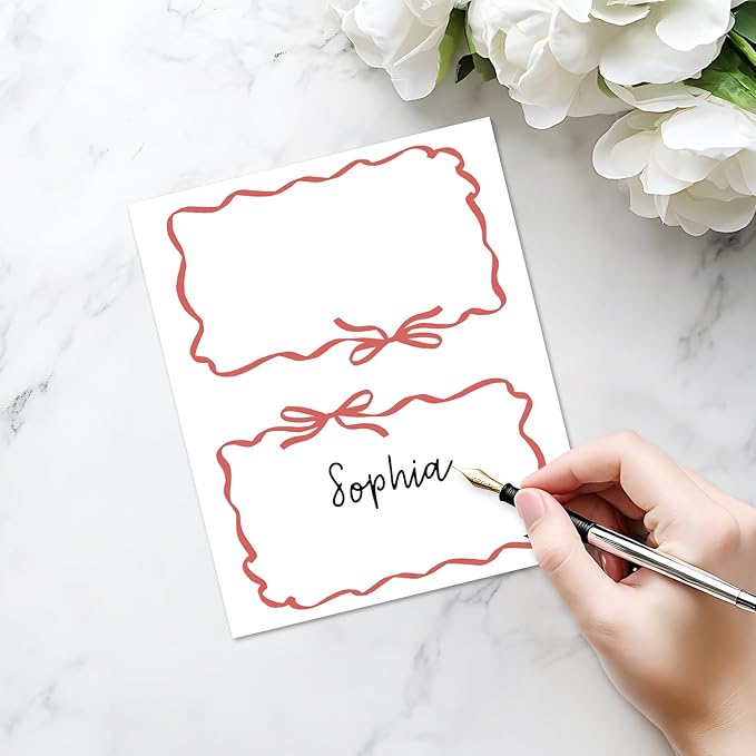 25 Pack Red Bow Wave Place Cards, Editable Name Cards - Image 3