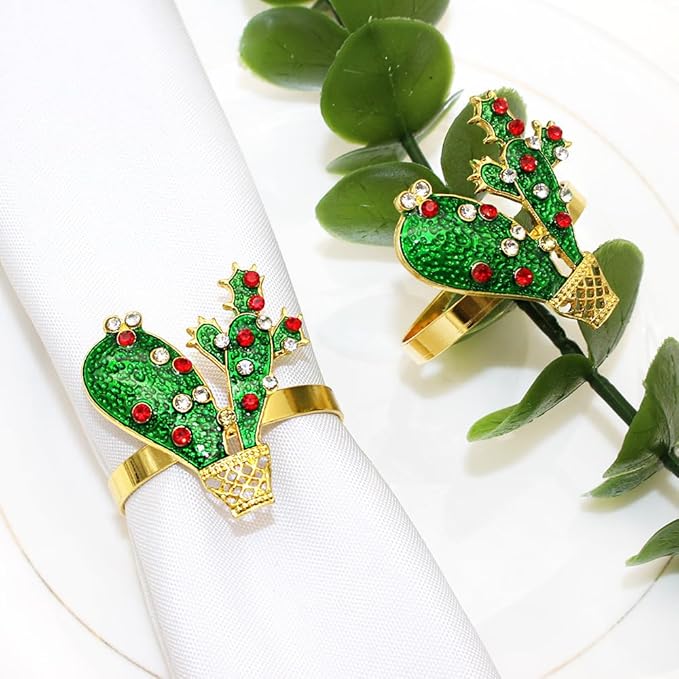 Cactus Napkin Rings Set of 6, Summer Wedding Party Napkin Holder Buckles - Image 4