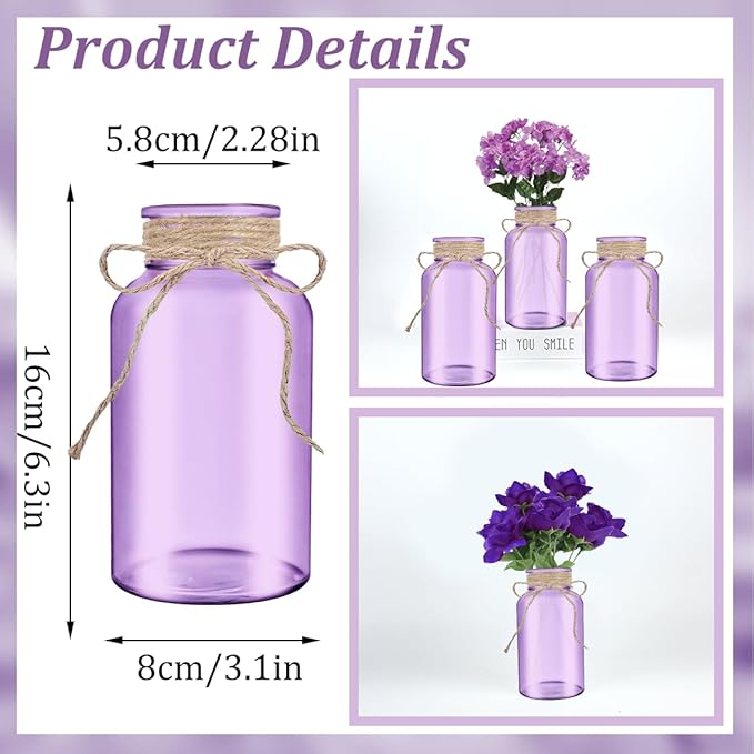Vintage Glass Flower Vase，12 Pack Farmhouse Purple Glass Centerpiece Vases - Image 2