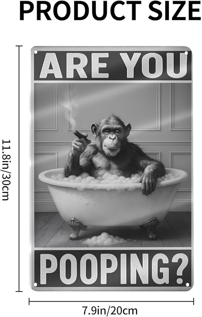 Bathroom Decor Wall Art – Funny Chimpanzee in Bathtub Tin Sign, 8x12 Inch Black - Image 3