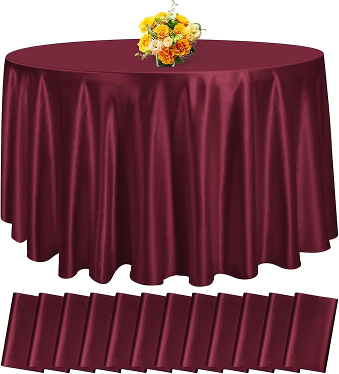 12 Pack 108 Inch Burgundy Satin Tablecloth by fani