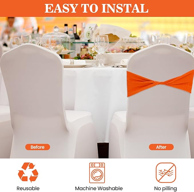 Kinlop 50 Pcs Spandex Chair Sashes Bows Chair Bands Slider Sashes - Image 4